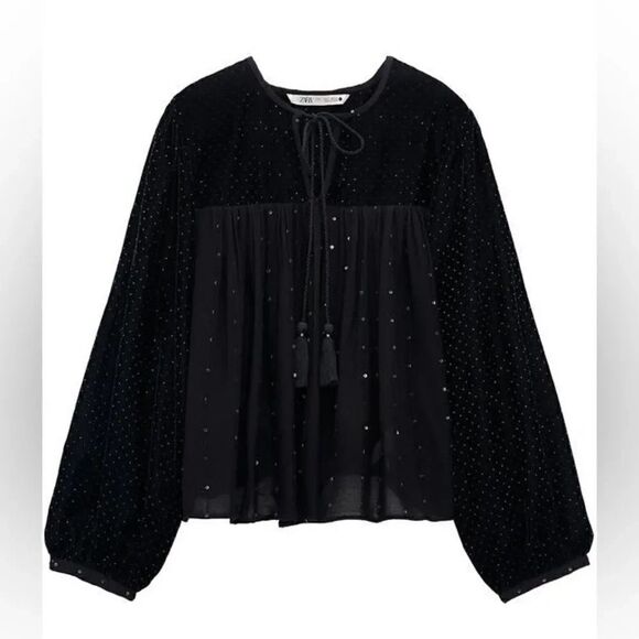 ZARA VELVET SPARKLY BLOUSE - Picture 4 of 5